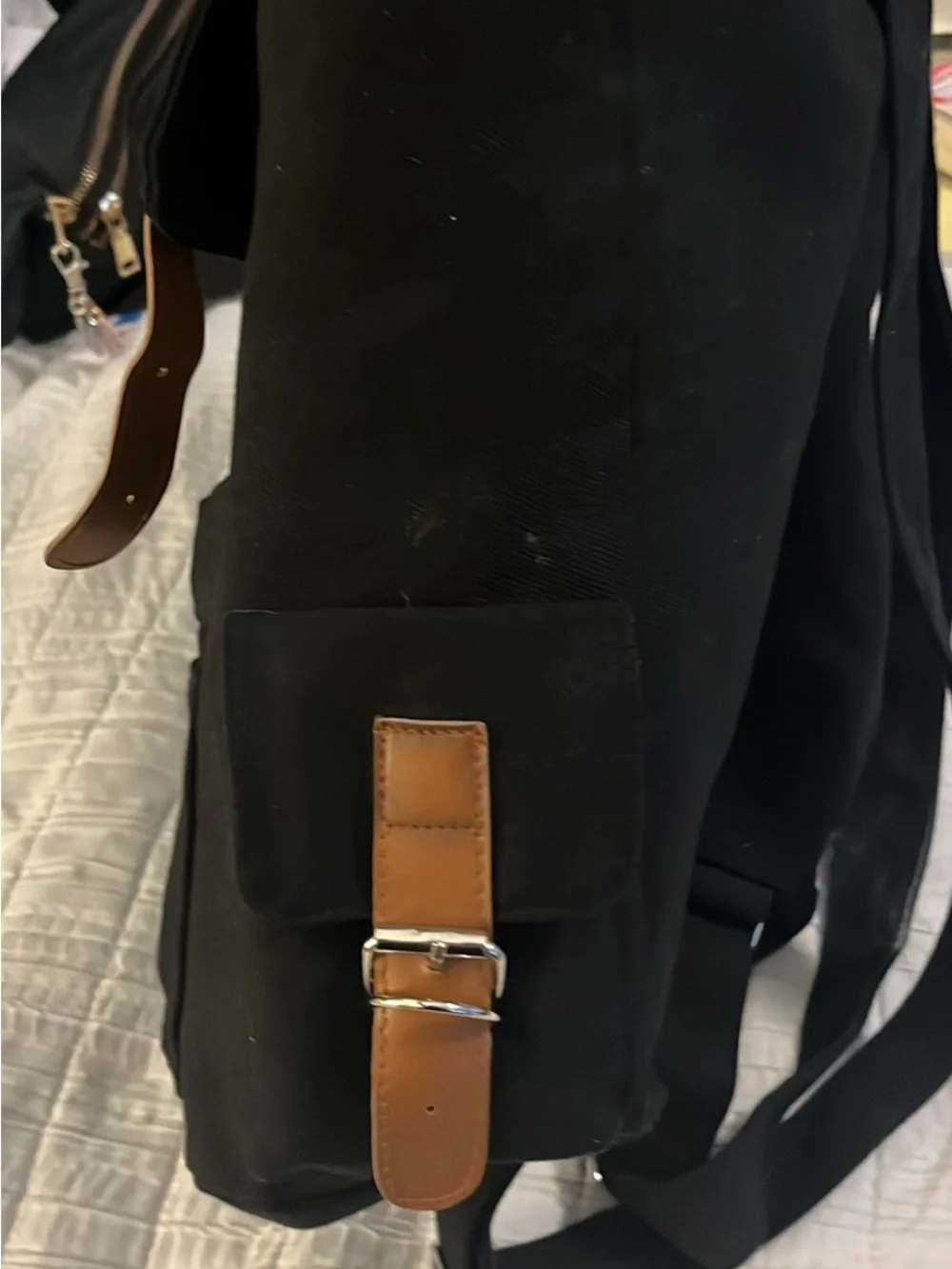 Men's Black Canvas Backpack with Tan Trim
